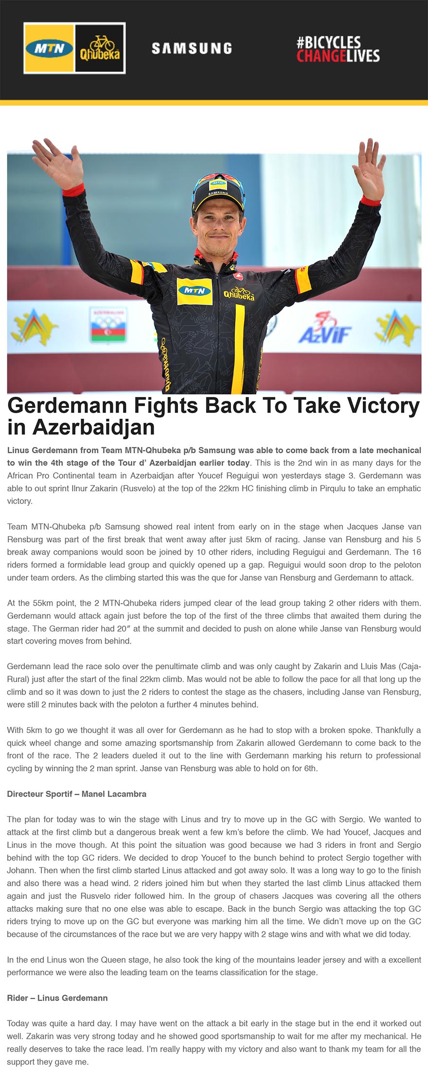 Gerdemann fights back to take victory in Azerbaidjan